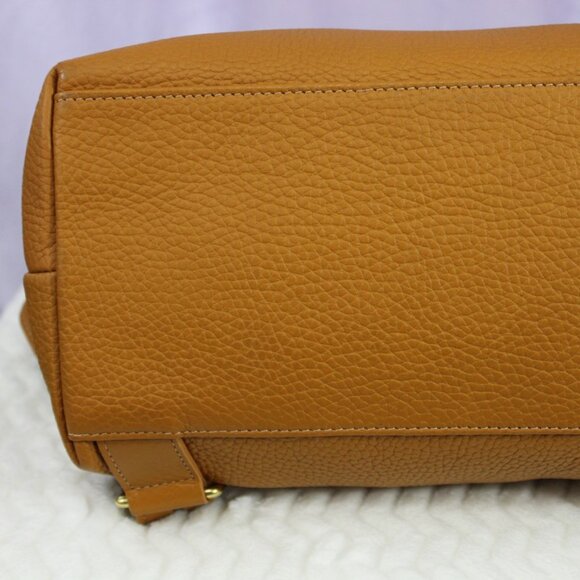 GiGi New York Foldover Backpack Tote Tan Pebbled Leather with Shearling Trim NWO - Picture 5 of 9